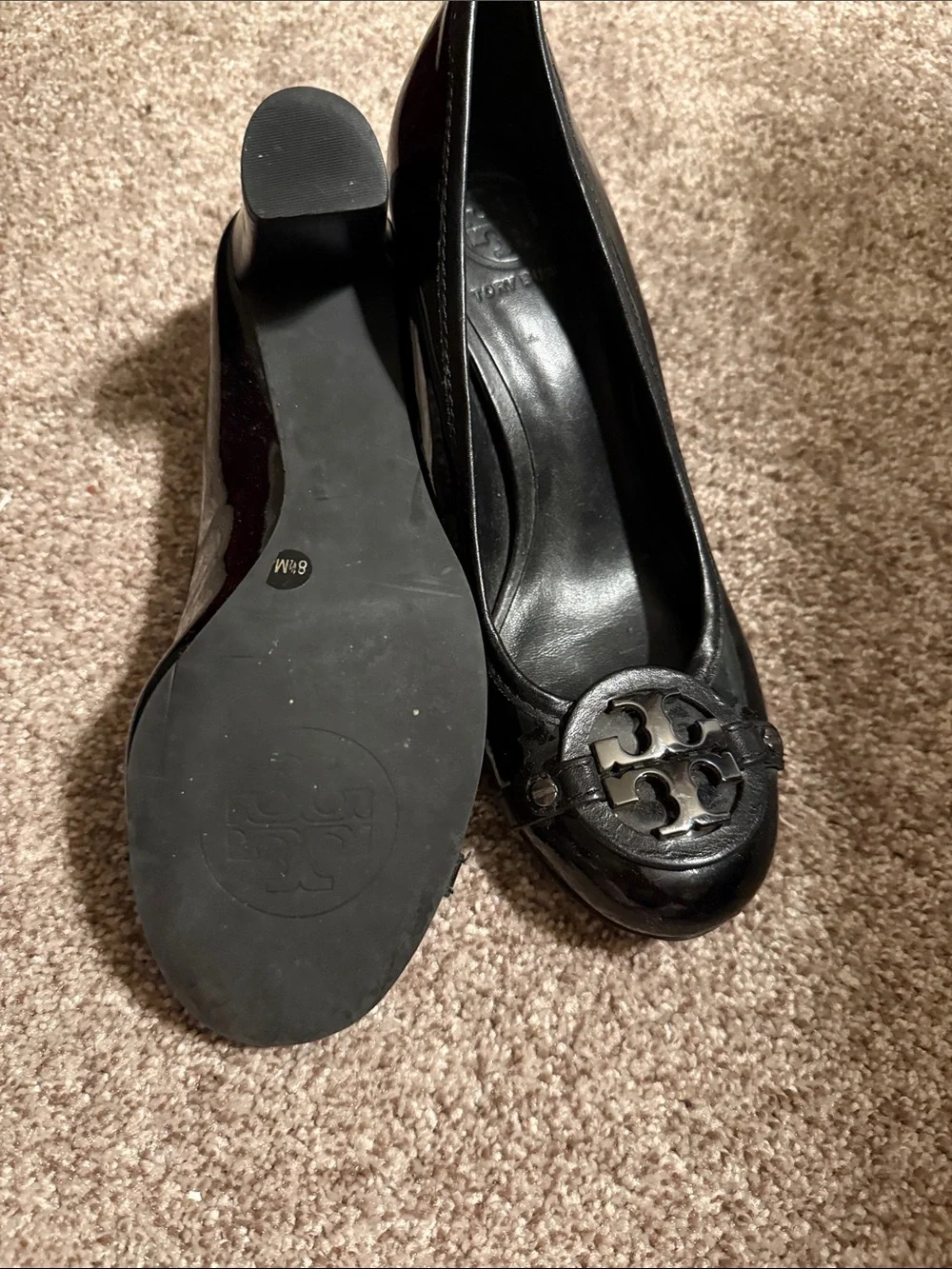 Tory Burch Black Patent Logo Heels